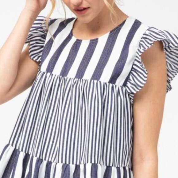 Hampton Vertical Blue Striped Babydoll Dress - Picture 12 of 12